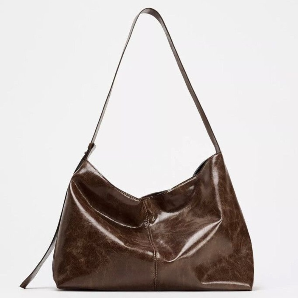 Zara Slouchy Hobo Large Shoulder Bag in Brown